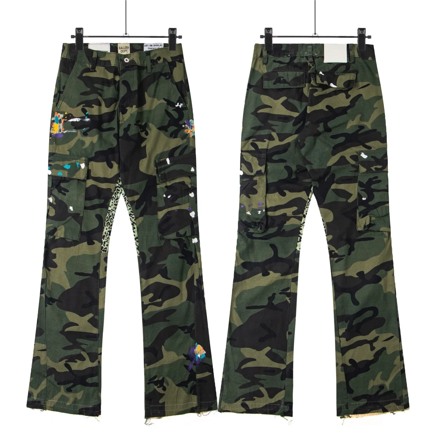 #8208 P260💰 GALLERY DEPT leopard print camouflage splash ink splicing overalls high street retro American casual trousers. Original purchased and patterned to truly restore the ultimate texture of Vintage. The whole splicing is in heavy water washing process. Craftsmen hand splash ink. You can see the details. Three-dimensional cutting version. Loose and comfortable. Not picky on the figure. Makes taller and slimmer. Seiko factory. Original quality control. Same style for men and women. Can be matched with couples. Versatile recommendation. Essential jeans for all seasons Color: Camouflage